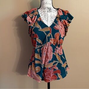 DR2 Pink Flutter Sleeve Ruffled Blouse